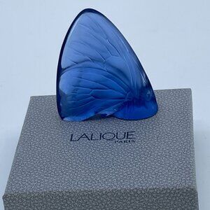 lalique crystal butterfly wing sapphire blue signed
